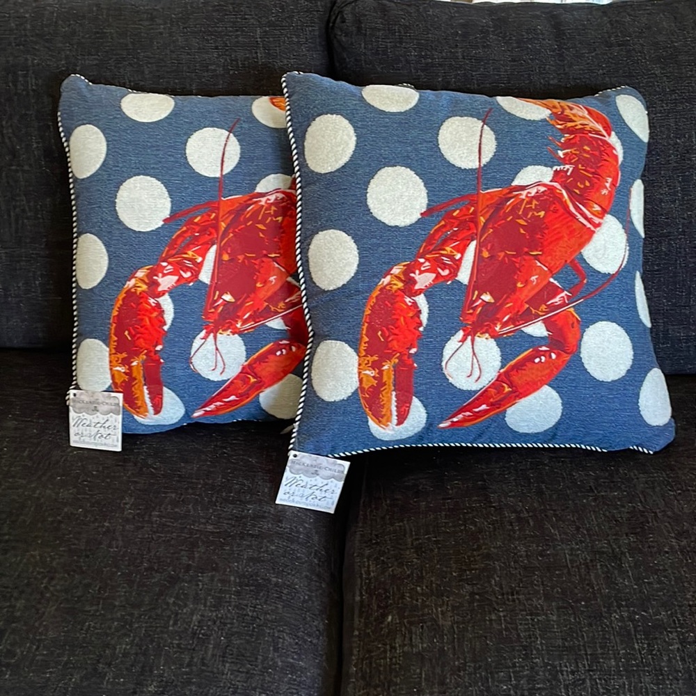 MacKenzie-Childs Lobster Outdoor Accent Pillows Set of Two
